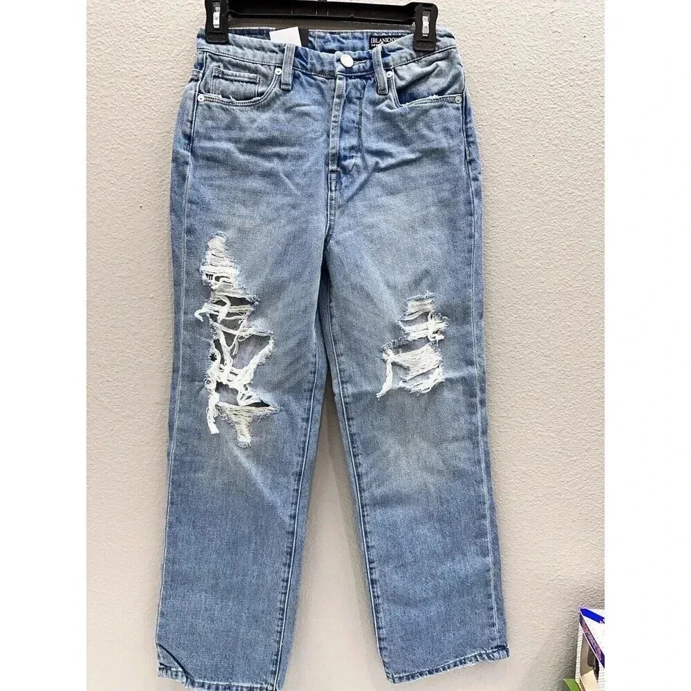 New BlankNyc Womens Jeans size 24 Baxter Ribcage Pants Distressed Straight Leg
